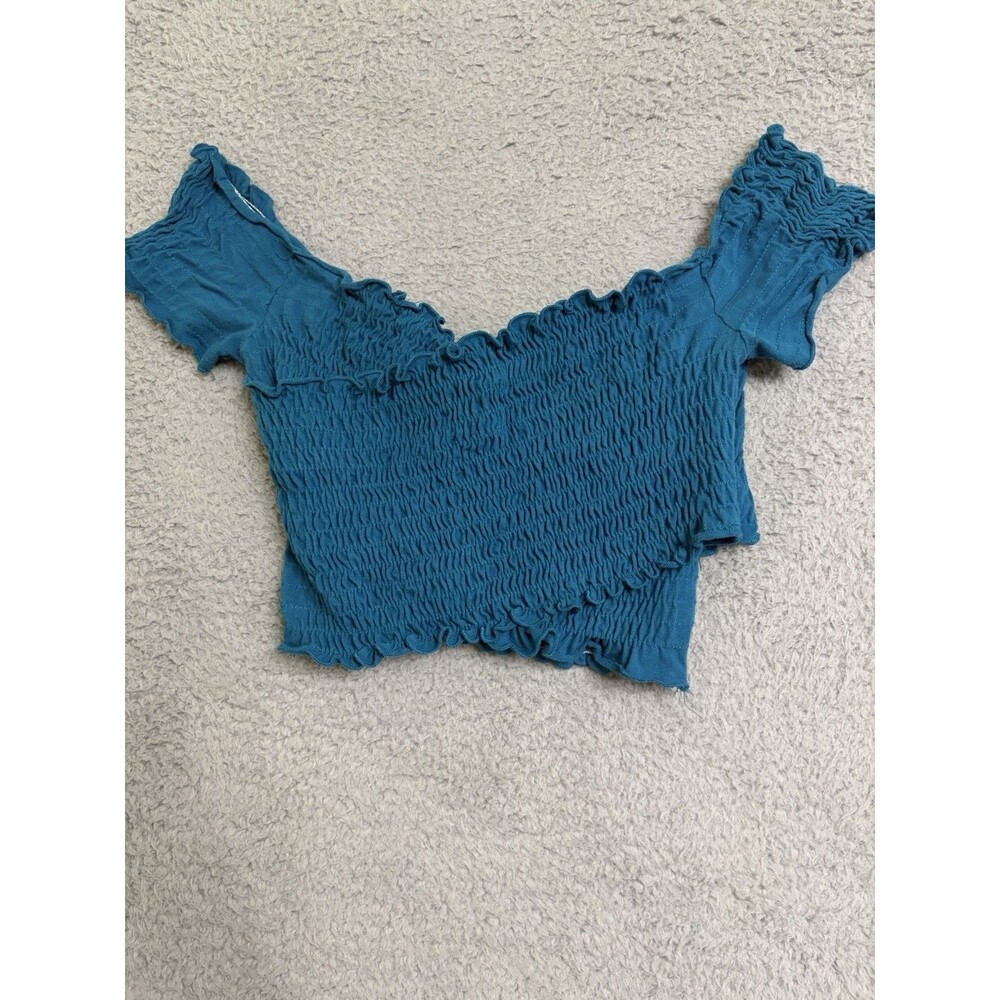 intimately free people teal blue off shoulder smocked crop top Womens Large